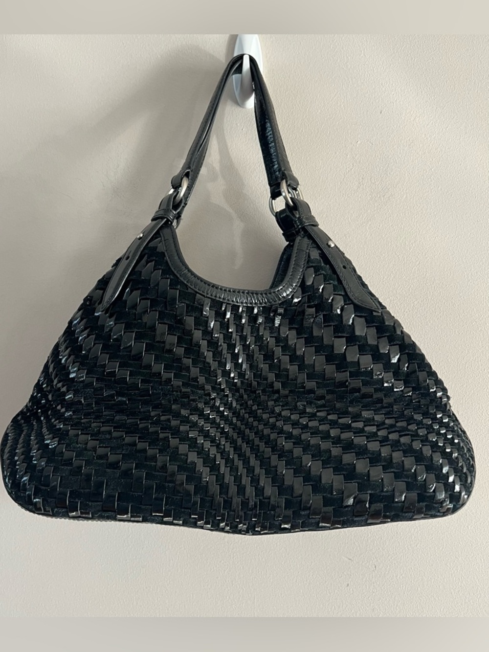 ***sold*** Cole haan triangle Black Woven leather Shoulder Bag